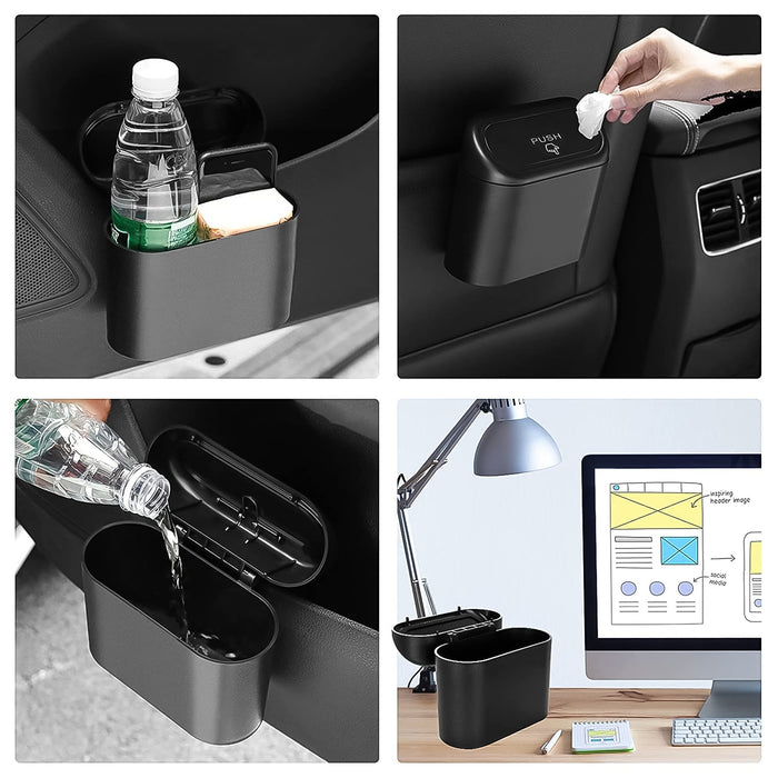 Mini Car Trash Can with Lid, Waterproof Car Trash Bin Storage Box (1 Pc)