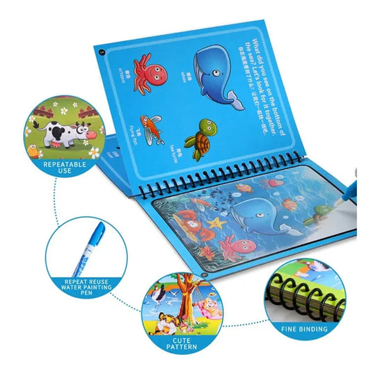 Magic Water Quick Dry Book Water Coloring Book Doodle with Magic Pen Painting Board Combo of 2