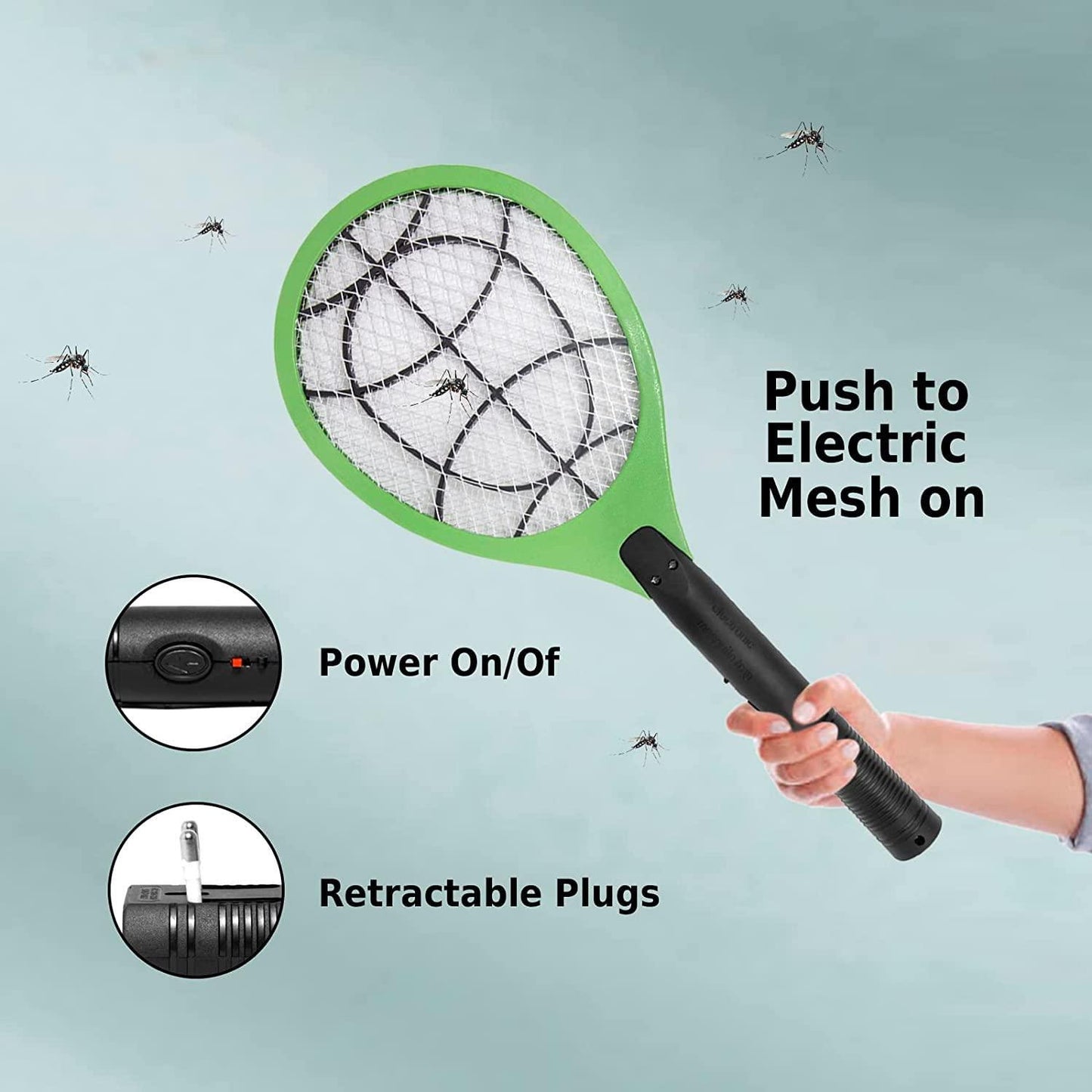 Rechargeable Electric Mosquito Racket Bug Zapper Fly Swatter