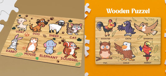 Wooden Puzzle Learning Educational Board (Set of Two) with Combos