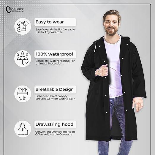 Unisex Raincoat With Hood | Waterproof Rain Poncho | Reusable | Lightweight | Universal Size | Raincoat for Men and Women